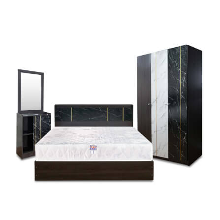 ชุดห้องนอน 6 ฟุต SOLOMON รุ่น MARBLE สีดำ รวมที่นอน_0